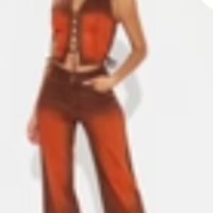 Women's Two-Tone Brown Jean and Vest Set